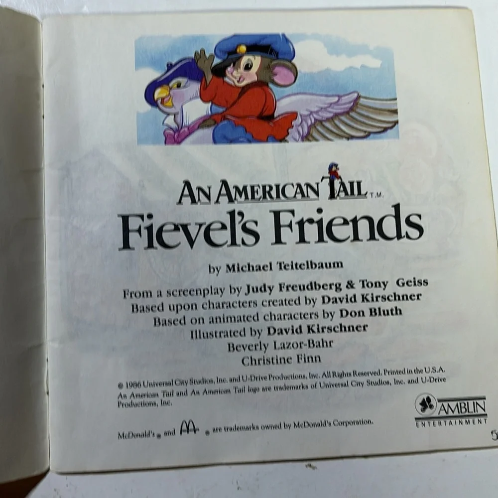 An American Tail FIEVEL’S FRIENDS AN AMERICAN TAIL TONY AND FIEVEL 1980s